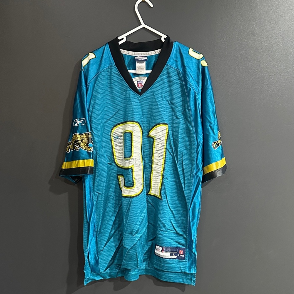 Jacksonville Jaguars Reebok Teal Jersey with Number 91 Derrick Harvey